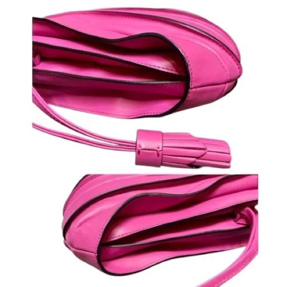 Lupo Barcelona Pink Albanico Pleated Leather Three Way Convertible Handbag - Picture 7 of 12